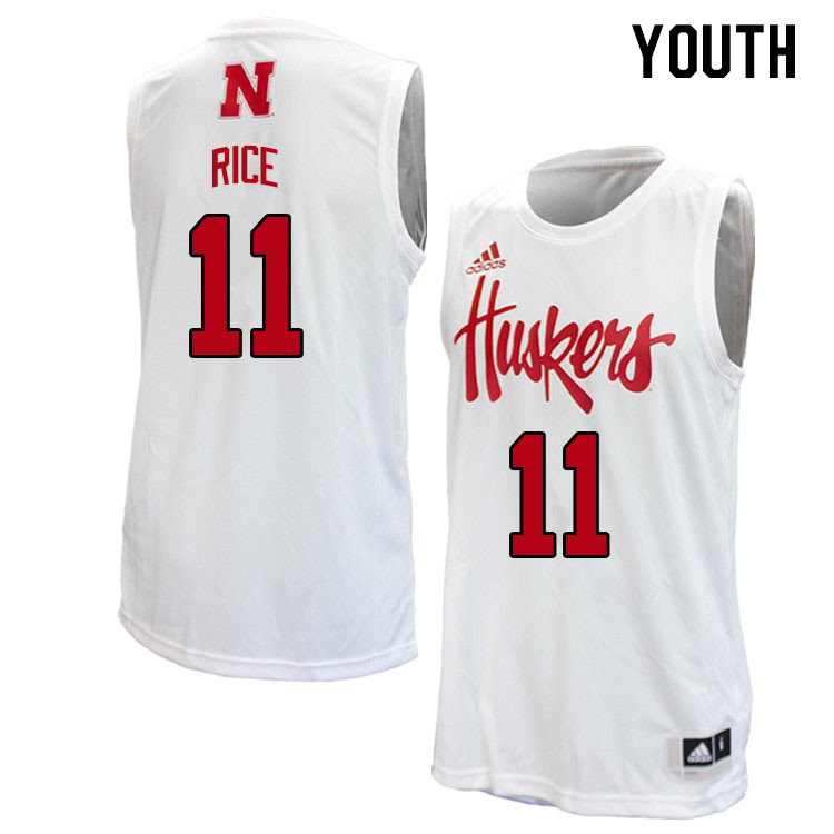 Youth #11 Eli Rice Nebraska Cornhuskers College Basketball Jerseys Stitched Sale-White - Click Image to Close